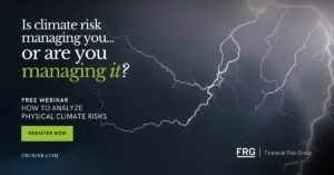 Climate risk webinar banner with lightning