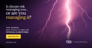 Purple lightning strike over climate risk webinar banner