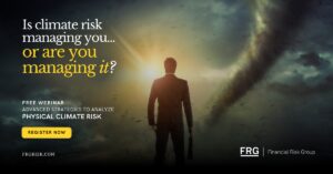 Businessman silhouetted facing tornado under ominous sky