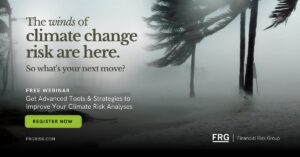 Wind-blown palm trees, climate risk webinar ad