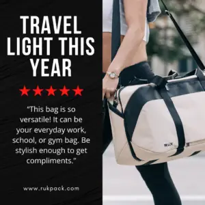 RuK Duffle - travel light - review quote